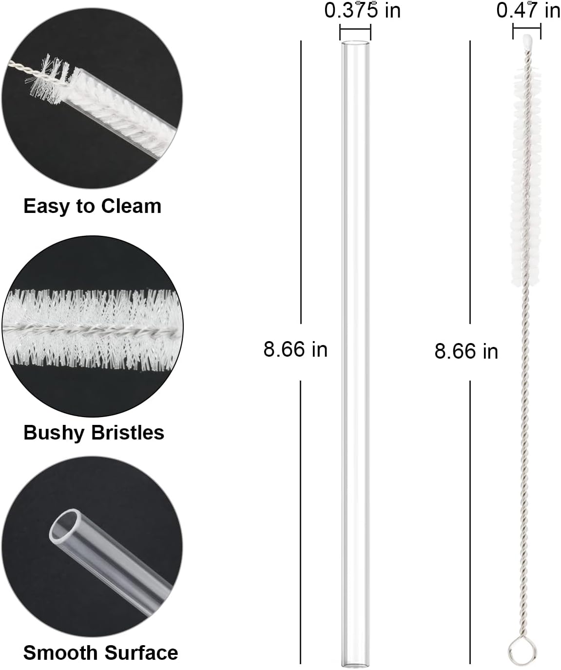 Replacement Straw Compatible with Stanley 14 oz 20 oz Cup Tumbler, 6 Pack Reusable Straw with Cleaning Brush, Plastic, Clear, Dishwasher Safe