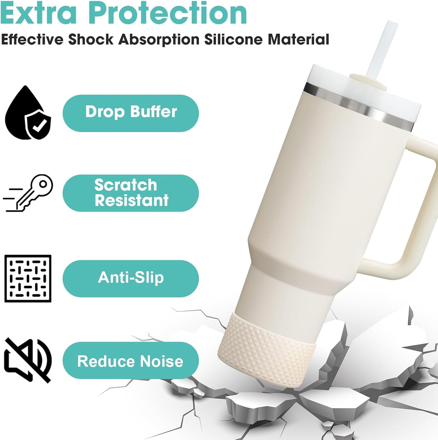 Upgrade 2PCS Protective Silicone Boot Bumper for Stanley Quencher Adventure 40oz 30oz 20oz Tumbler, Water Bottle Bottom Sleeve Cover Accessories for Stanley Mug Cup(Beige)