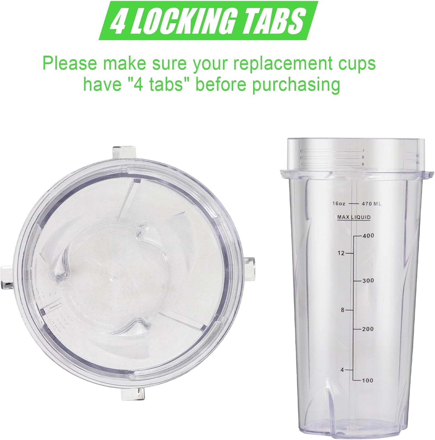 Upgrade 2 Pack 16oz QB3001SS Replacement Cups Compatible with Ninja Fit Compact Personal Blender, Replacement for Ninja Blender Cups with Scale and Sealing Cap…