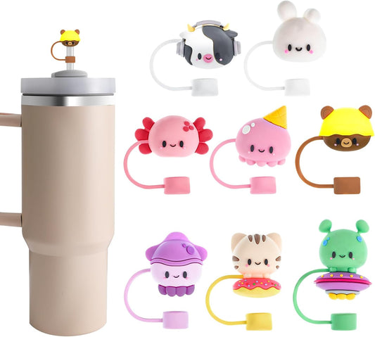 Needbrock 8 PCS Straw Covers Cap for Stanley Cup, Silicone Straw Topper for Stanley 30&40 Oz Tumbler, Cute Straw Caps in Various Shapes Reusable Straw Caps for Stanley Cup Accessories, 10mm
