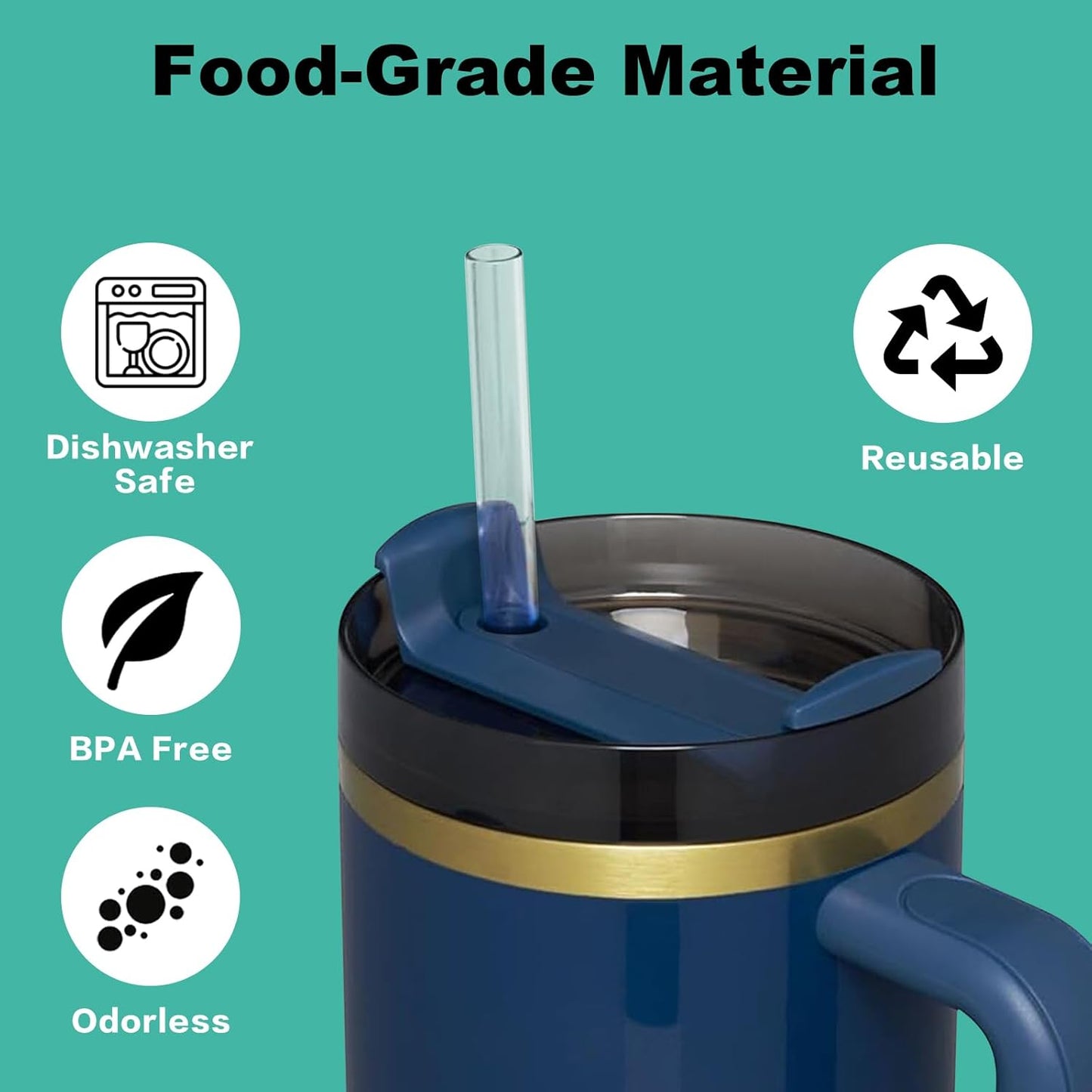 Aillwith 6 PCS Replacement Straws for Stanley Cup 40 oz 30 oz 64 oz Tumbler, Reusable Drinking Straws with Cleaning Brush for Stanley Cup Accessorie, BPA Free, Dishwasher Safe