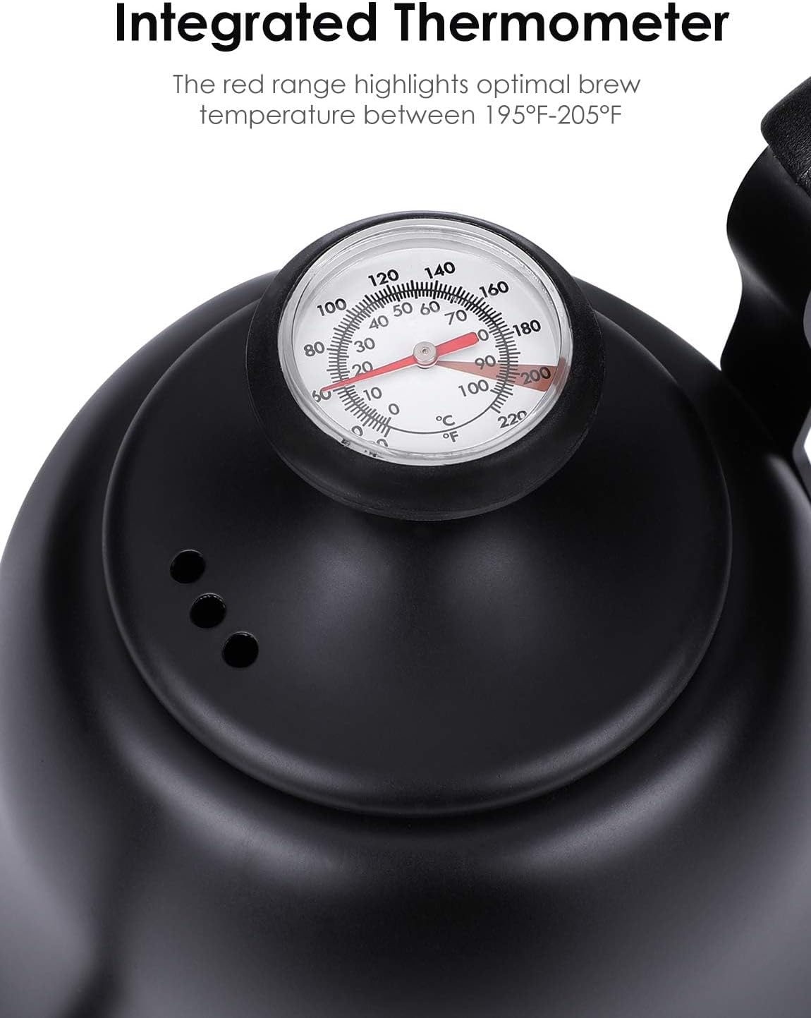 Tea Kettle with Thermometer Stovetop Gooseneck Kettle 28oz 0.8L Pour Over Coffee Pot, Matte Black Camping Home Kitchen Water Boiler, 1Pack