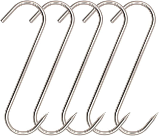 ARTOYS Meat Hooks(8 Inch 5mm), 304 Stainless Steel Heavy Duty Butcher Hook, Meat Hanger Hooks for Smoking,Grilling,Beef, Rib, Barbecue,BBQ (5-Pack MAX Load 150 Pound)