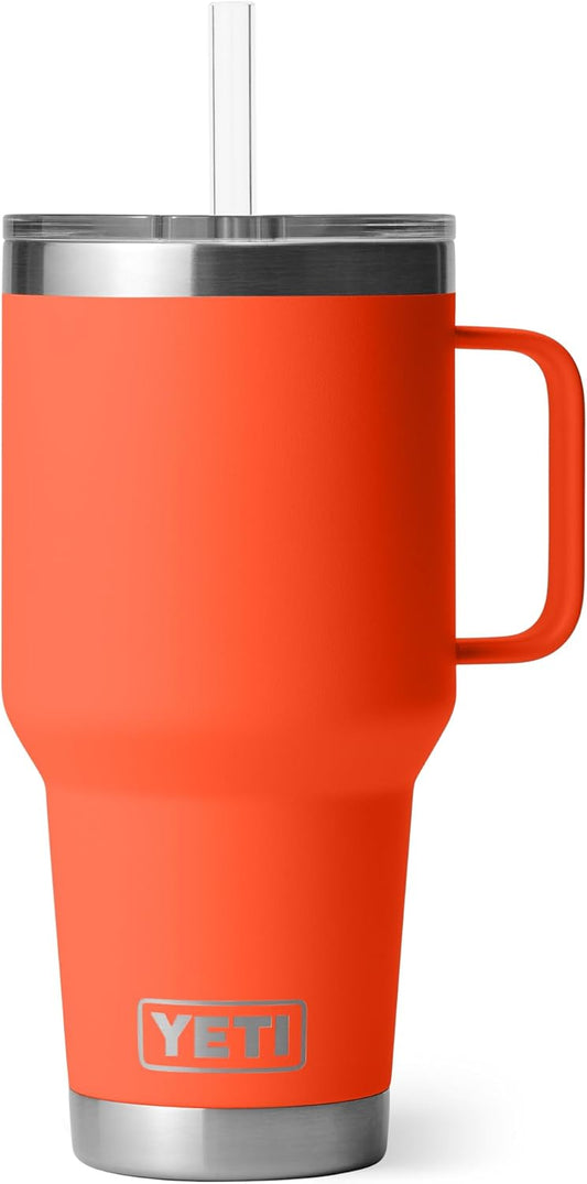 YETI Rambler 35 oz Tumbler with Handle and Straw Lid, Travel Mug Water Tumbler, Vacuum Insulated Cup with Handle, Stainless Steel, Papaya