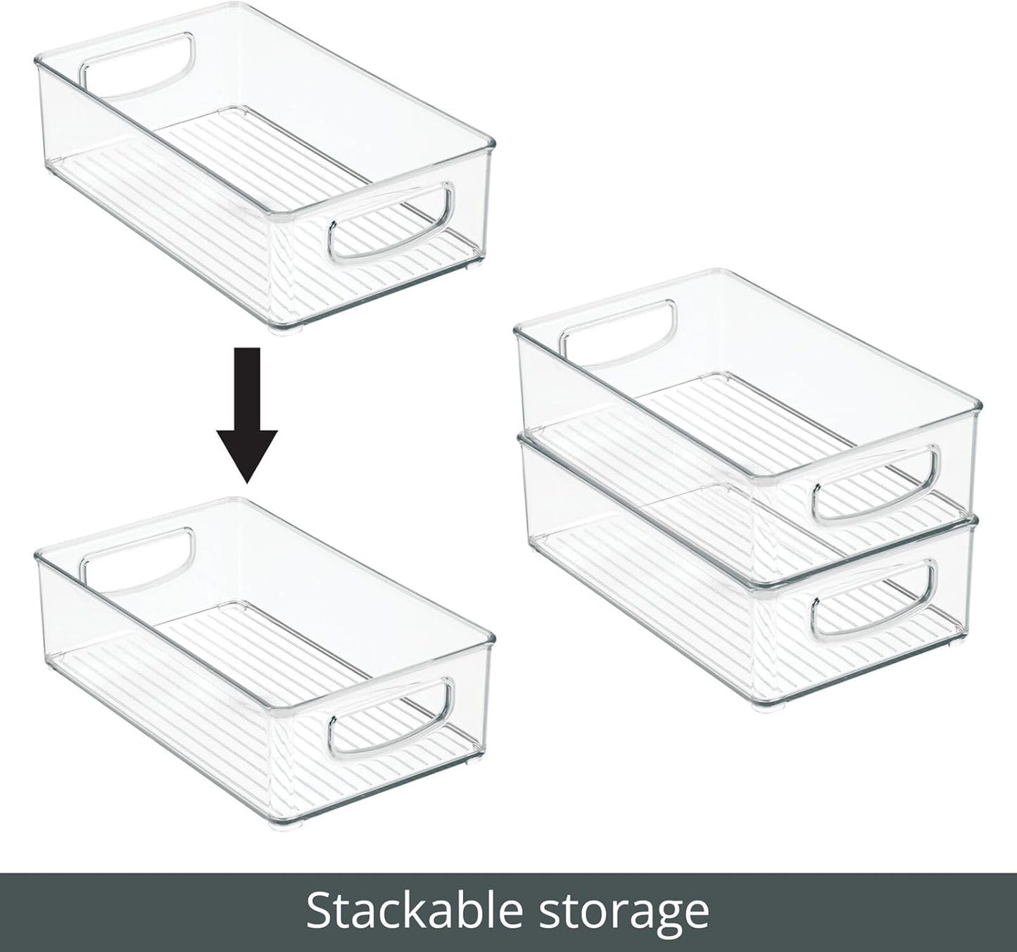 mDesign Small Plastic Office Storage Container Bins w/Handles for Organization in Filing Cabinet, Closet Shelf, Desk Drawers, Organizer for Notes, Pens, Pencils - Ligne Collection, 2 Pack - Clear
