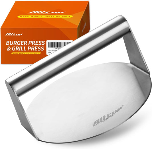 ALLTOP Smash Burger Press -Grill Essential,Stainless Steel Non-Stick Smasher Hamburger Press -Patty Maker for Flat Top Griddle,Grill,BBQ - Round Kitchen Tool (5.5 Inch)