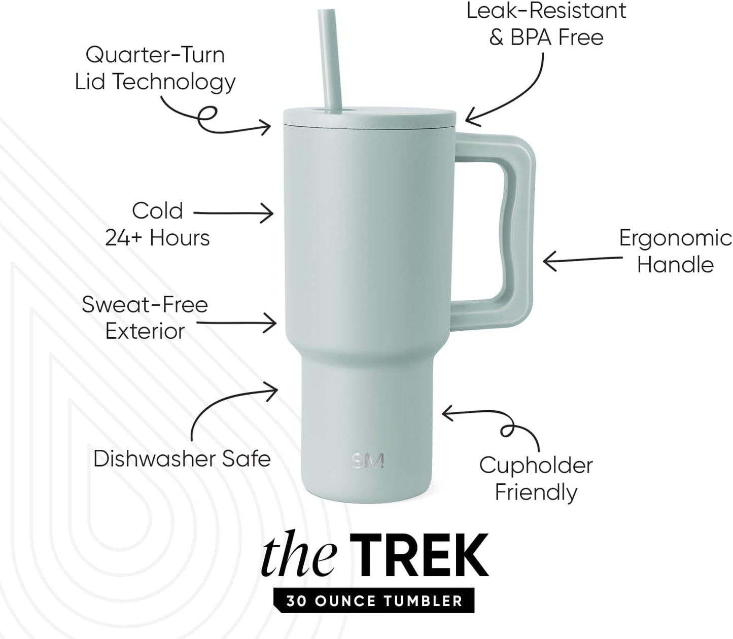 Simple Modern 30 oz Trek Tumbler with Handle and Straw Lid | Cup Holder Friendly Insulated Stainless Steel Travel Mug | Sea Glass Sage