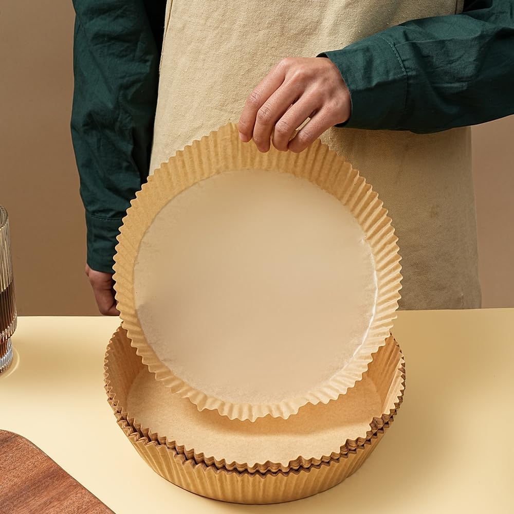 Air Fryer Liners Disposable Round.100pcs Virgin Pulp Parchment Paper for 4qt-6qt Air Fryer.Food Grade,Non-stick, Oil-proof & Heat Resistant for Baking,Microwave,Cooking & Deep Fryer Accessories