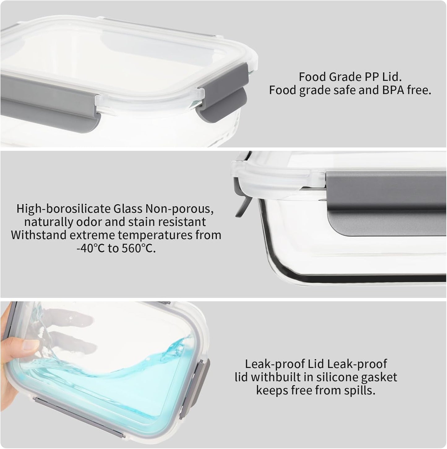 10 Pack Glass Meal Prep Containers with Lids - Airtight, Leak-proof, Bpa-free, Microwave, Oven, Freezer & Dishwasher Safe