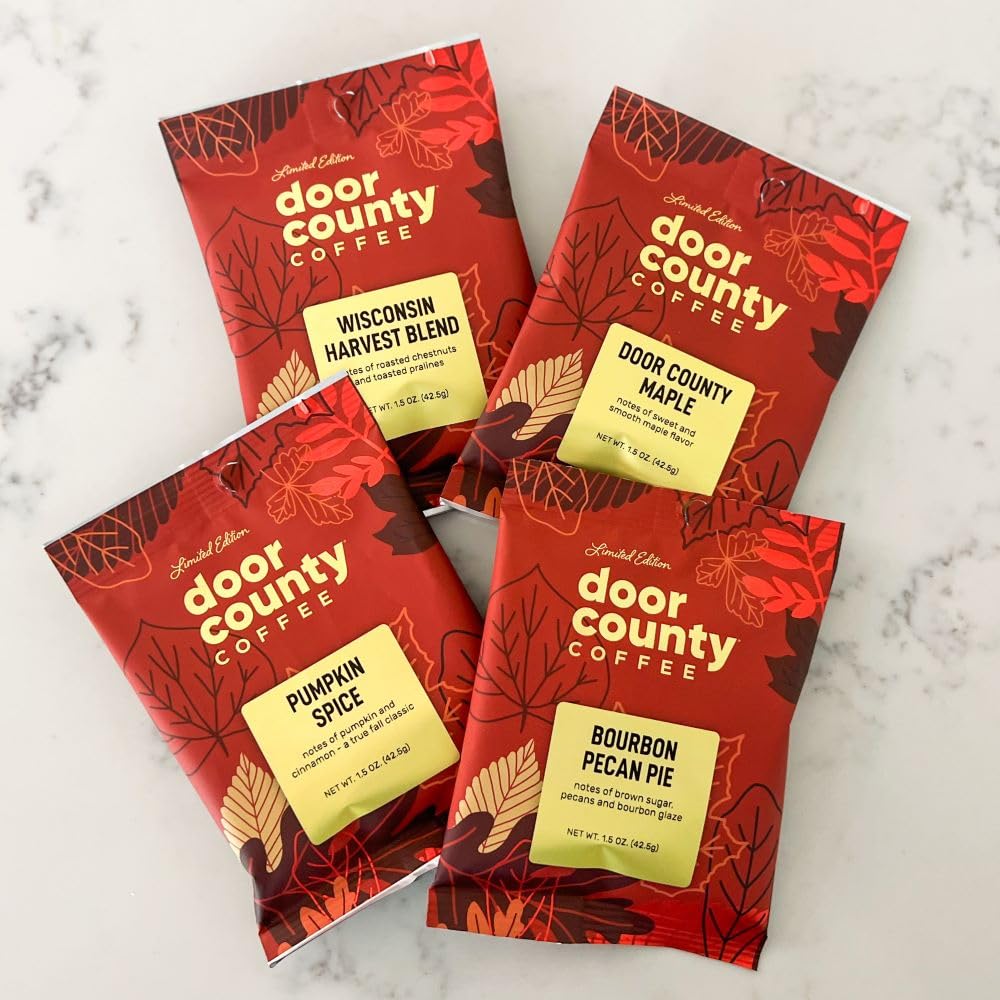 Gourmet Fall Flavored Coffee Sampler Pack - 10 Bags of Seasonal Flavored Coffees - Door County Coffee