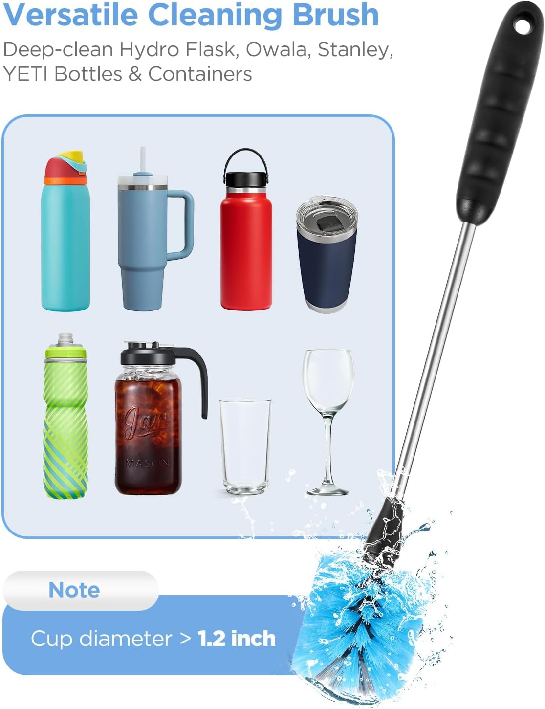 EasyAcc Water Bottle Cleaner Brush, 3 Pack 15 Inches Straw Brush Cleaner for Owala Stanley Hydroflask, Long Handle, with Straw Cleaner & Nipple Brush, for Coffee Mugs, Ice Tea Jars