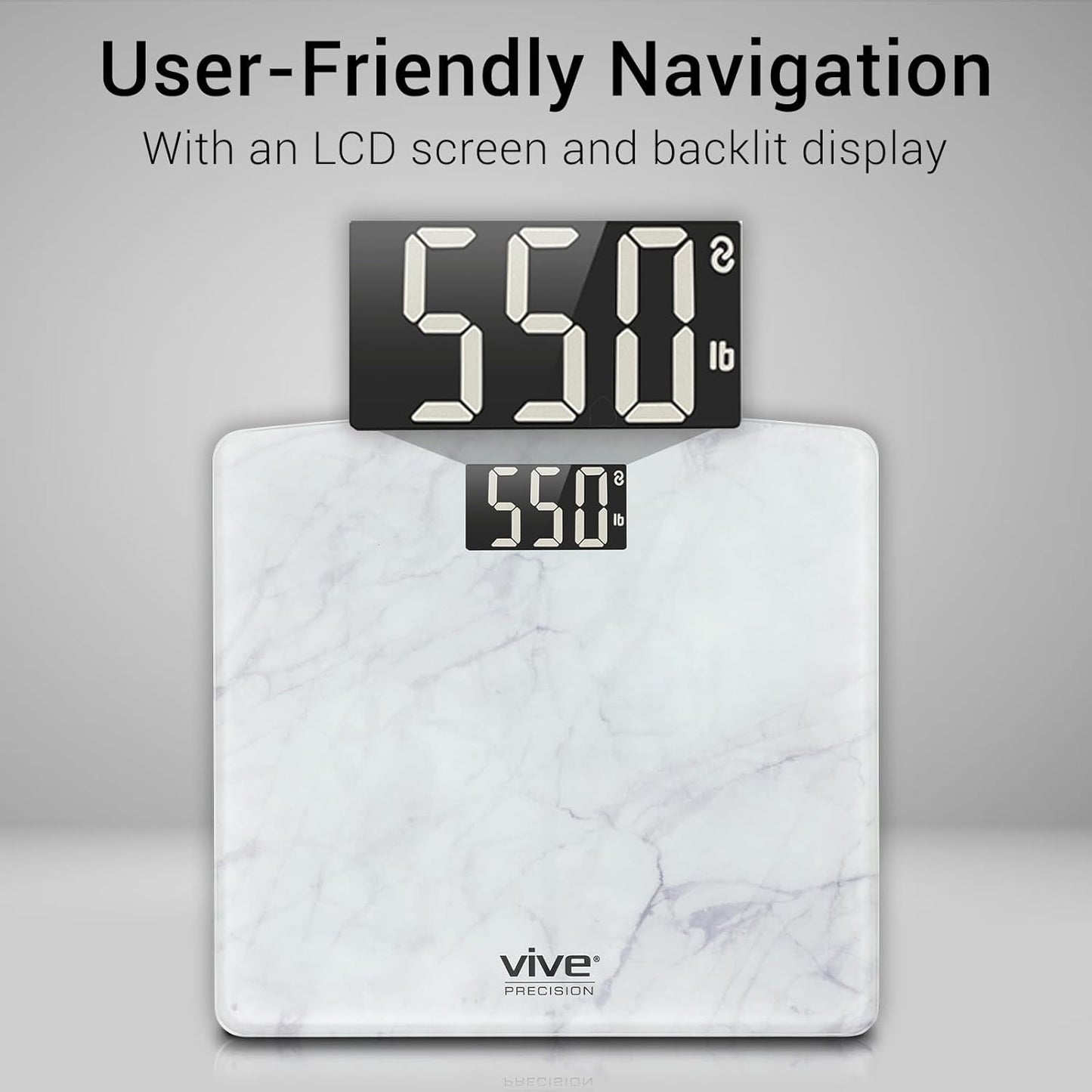 Vive Smart Body Weight Scale (500lbs Capacity) - Heavy Duty Bariatric Digital Scale for BMI - Plus Size, Large Display - Bathroom Device for Health Extra Wide Base & Smartphone Connectivity