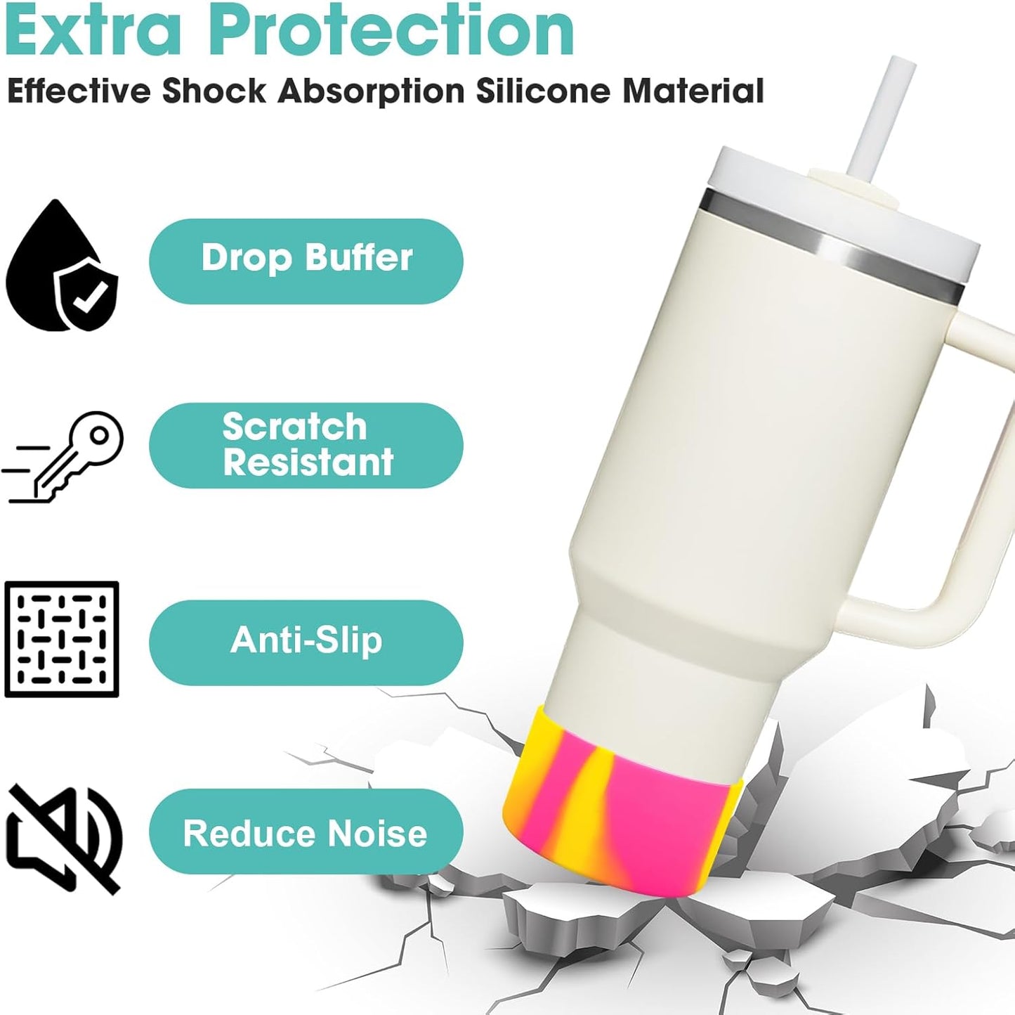 Upgrade 2PCS Protective Silicone Boot Bumper for Stanley Quencher Adventure 40oz 30oz IceFlow 20oz 30oz Tumbler, Water Bottle Bottom Sleeve Cover Accessories for Stanley Mug Cup(Orange+Pink)