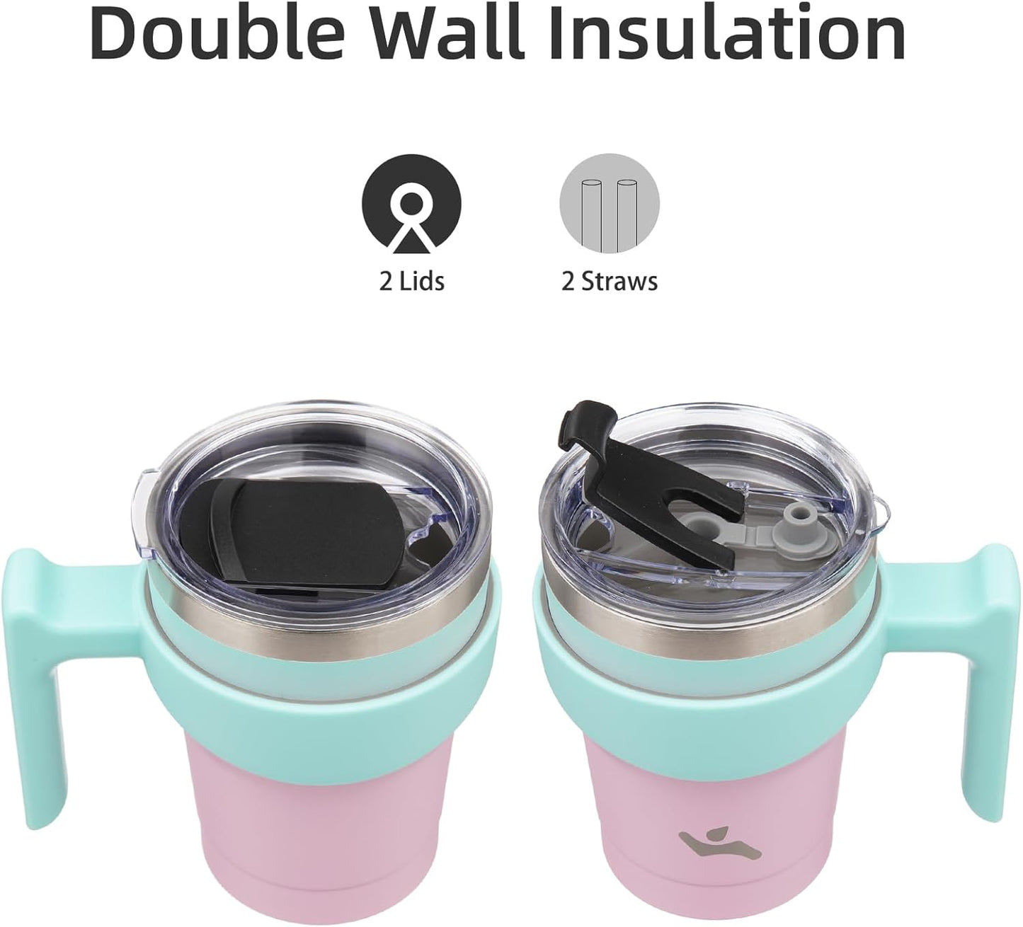 10 oz Tumbler with Handle and 2 Straw 2 Lid, Insulated Water Bottle Stainless Steel Vacuum Cup Reusable Travel Mug,Gum