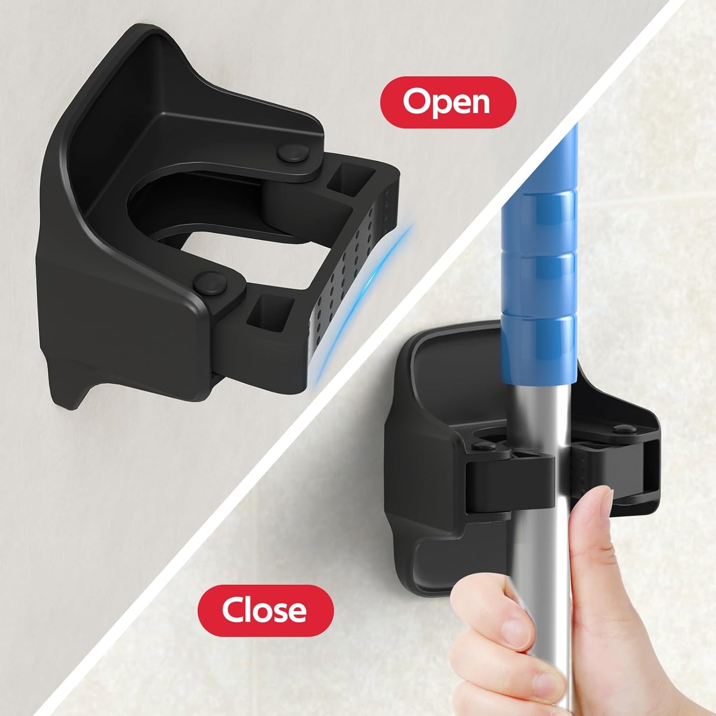reliahom 10 Pack Broom Holder Wall Mount Mop Grippers No Drilling Self Adhesive Anti-Slip Mop Handle Hanger Dustpan and Broom Organizer Garage Storage Racks-Black