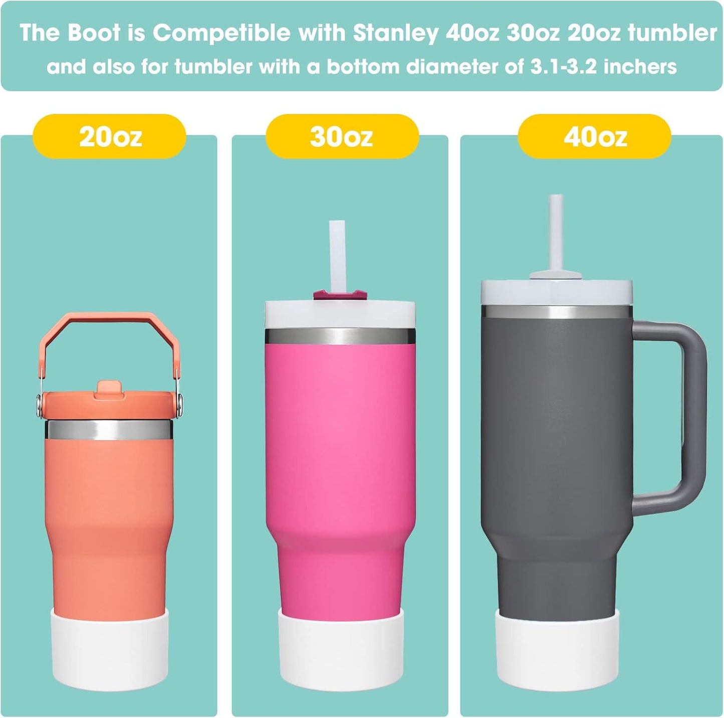 Silicone Spill Proof Stopper Set and Protective Boot for Stanley H1.0 40oz 30oz Tumbler, Leak Proof Straws Topper, Cover Cap and Anti Slip Bottle Bottom Boot Sleeve for Stanley Mug Cup