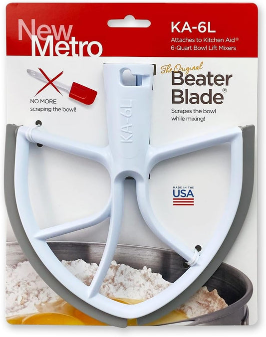 New Metro Design KA-6L Plastic Beater Blade works w/ most KitchenAid 6 Qt Bowl-Lift Stand Mixers, (Grey)