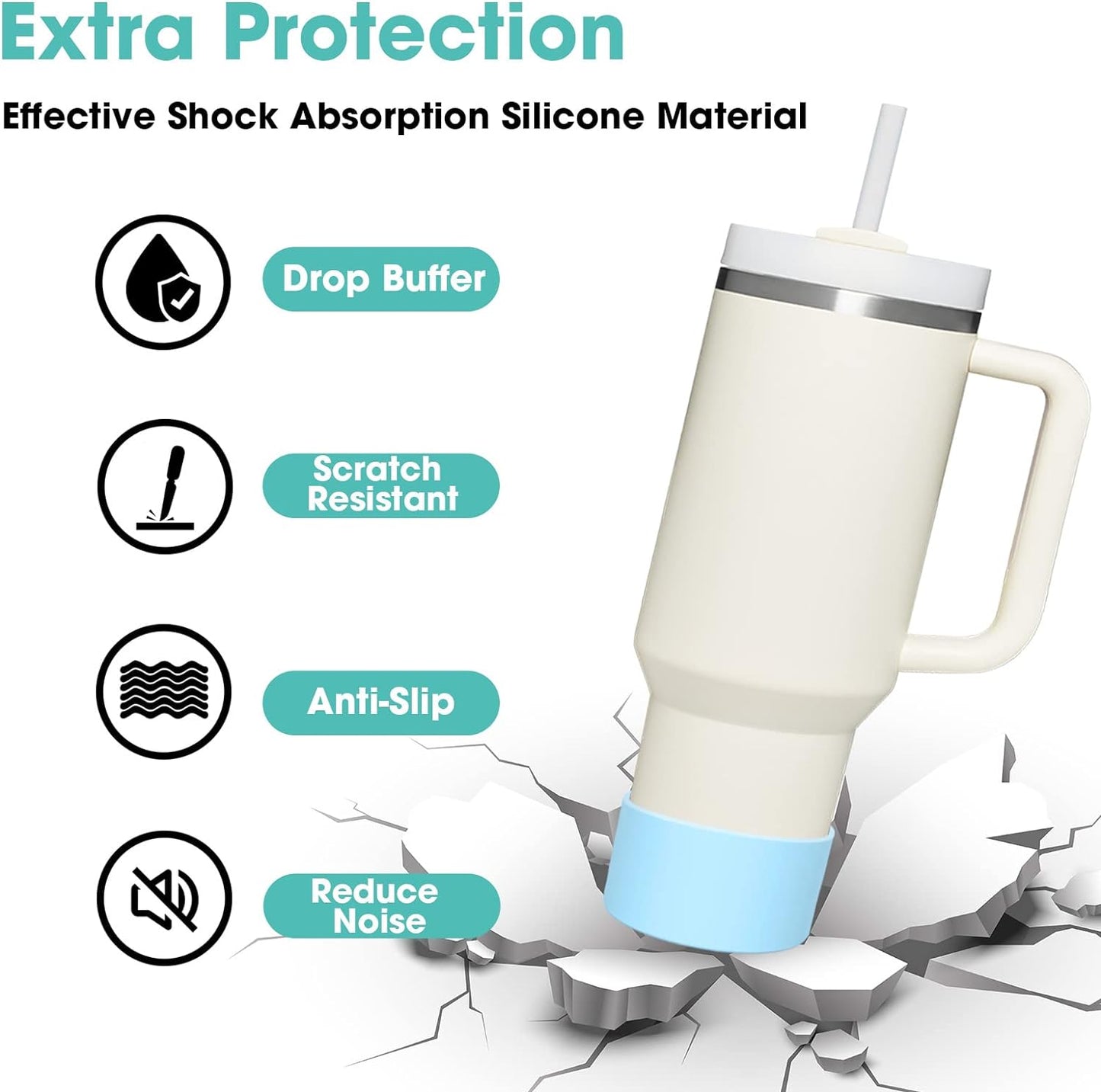 Upgrade 2PCS Protective Silicone Boot Bumper for Stanley Quencher Adventure 40oz 30oz IceFlow 20oz 30oz Tumbler, Water Bottle Bottom Sleeve Cover Accessories for Stanley Mug Cup(Light Blue)