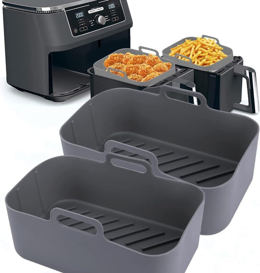 2pcs Silicone Baking Moulds Cake Tins for Dual Air Fryer, Non-Stick Quick Release Heat Resistant Loaf Pans Air Fryer Accessories(Black)