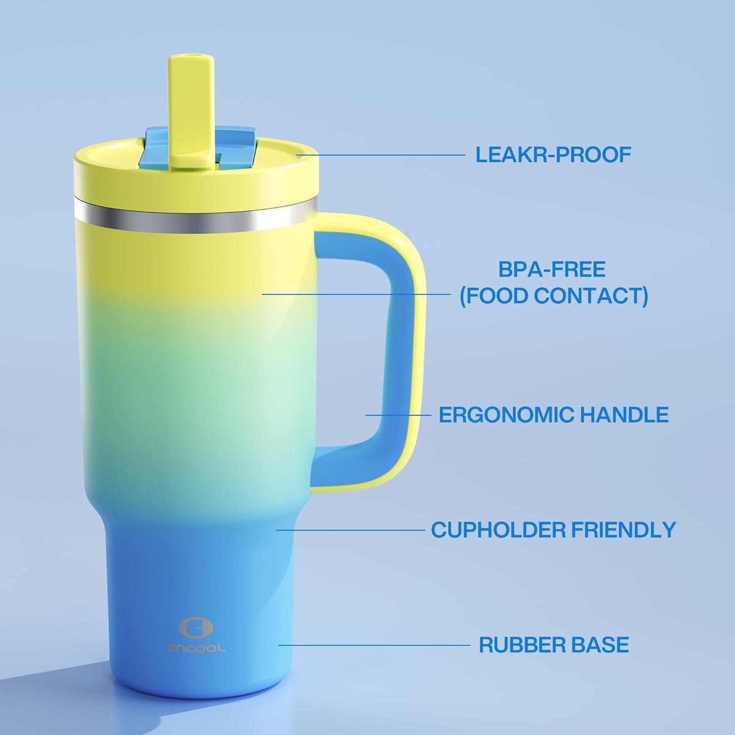 32 oz Tumbler with Handle and Straw: Stainless Steel Insulated Tumbler Keeps Cold for 24 Hours, Leakproof Travel Cup Fits in Cup Holder and BPA-Free, Soft Lagoon