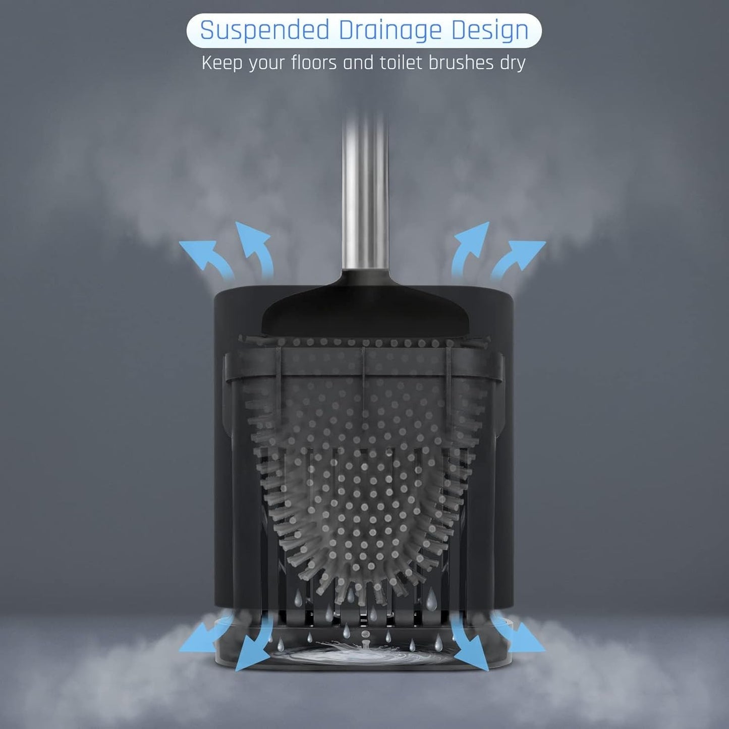 Sellemer Toilet Brush and Holder Set - Flexible Toilet Bowl Brush Head with Silicone Bristles, Compact Size for Storage and Organization, Ventilation Slots Base (3 Pack, Black)