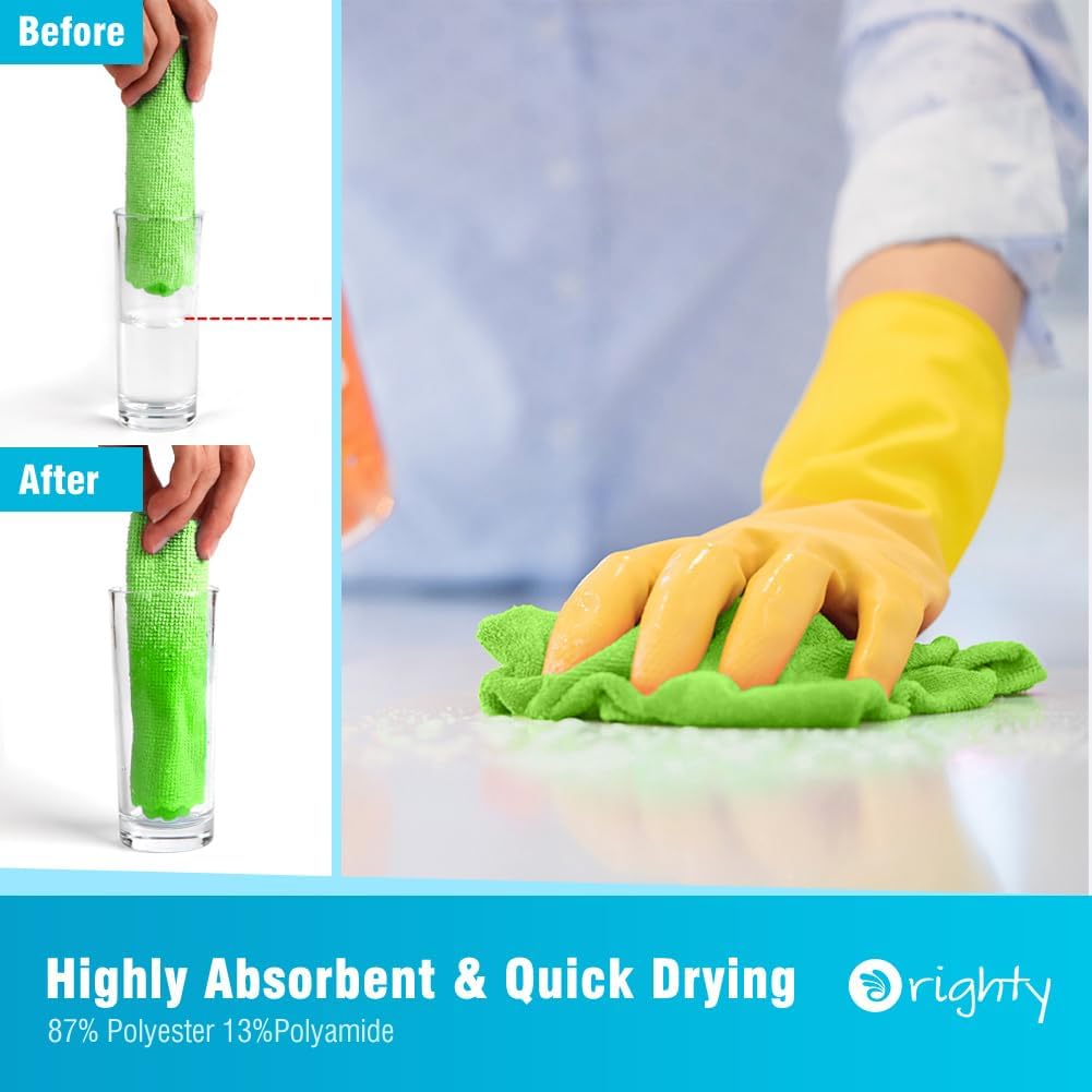 Orighty Microfiber Cleaning Cloth, 24 Pack Highly Absorbent Cleaning Supplies, Reusable Clean Rags for House, Microfiber Cloth for Kitchen, Window, Car Care, 11.5x11.5 inch Green