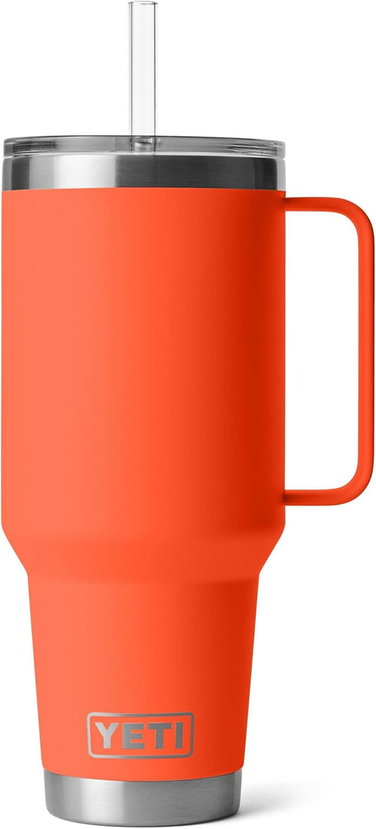 YETI Rambler 42 oz Tumbler with Handle and Straw Lid, Travel Mug Water Tumbler, Vacuum Insulated Cup with Handle, Stainless Steel, Papaya