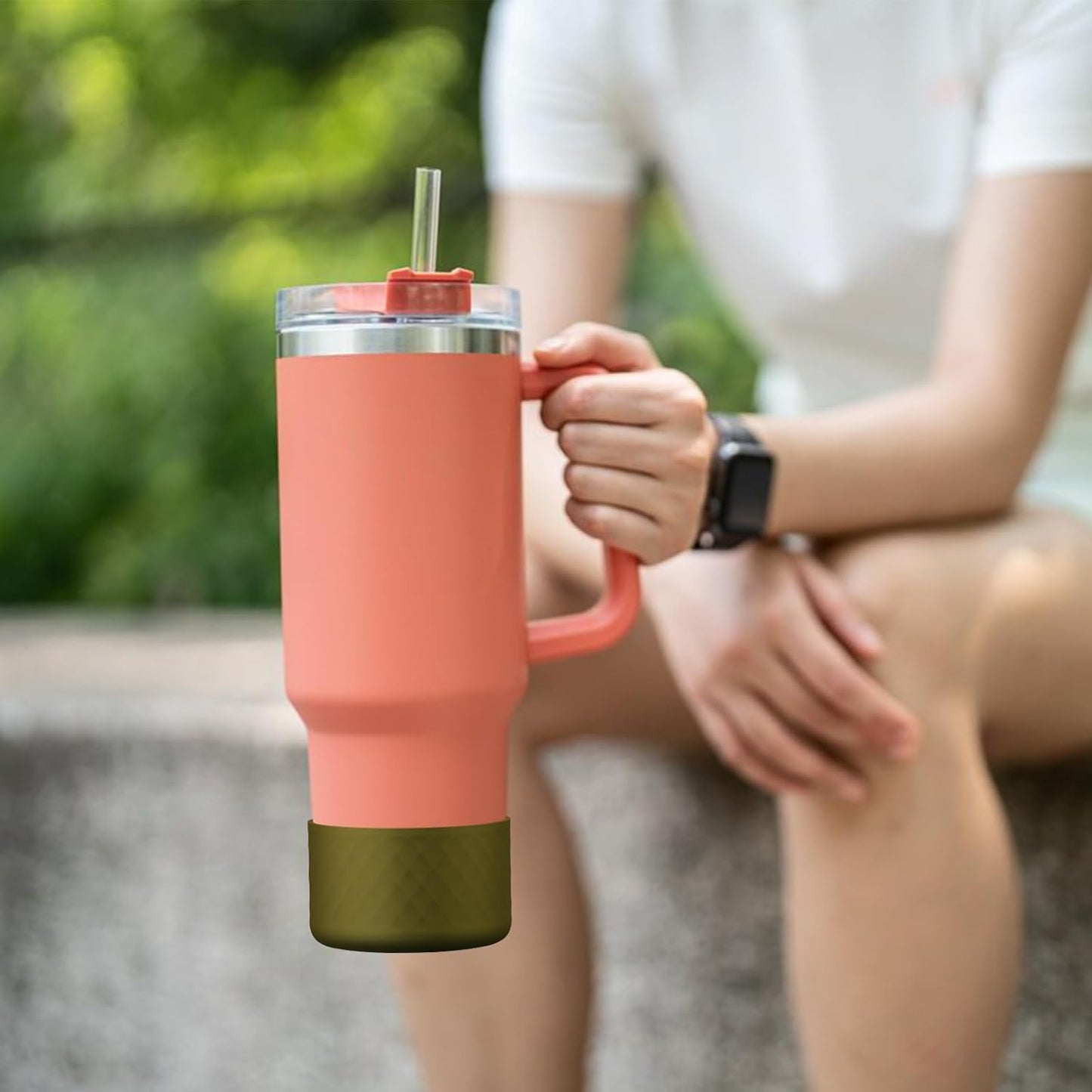 Upgrade 2PCS Protective Silicone Boot Bumper for Stanley Quencher Adventure 40oz 30oz IceFlow 20oz 30oz Tumbler, Water Bottle Bottom Sleeve Cover Accessories for Stanley Mug Cup(Brown Green)