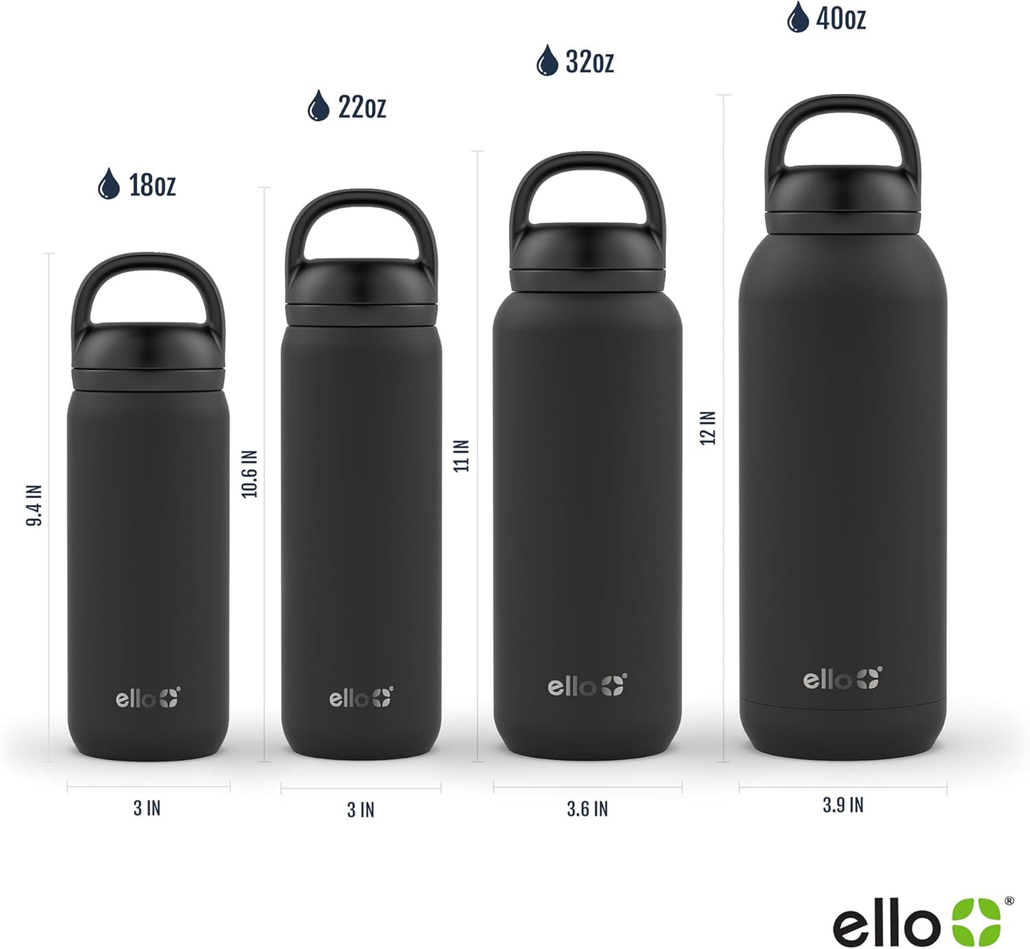 Ello Cooper 18oz Kids Stainless Steel Water Bottle with 2 Lids Chug and Straw | Leak Proof Double Walled and Vacuum Insulated | Fits Car Cupholder | Built in Carry Loop | Dishwasher Safe |Halogen Blue