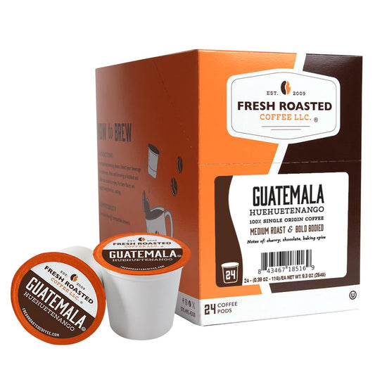 Fresh Roasted Coffee, Guatemala Huehuetenango, Medium Roast, 24 Pods for K Cup Brewers