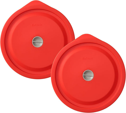 Replacement Lids for Pyrex 7402-PC 7 Cup, Silicone Round Storage Cover Lid for Anchor Hocking Glass Bowl 2 Pack with Date Mark Red
