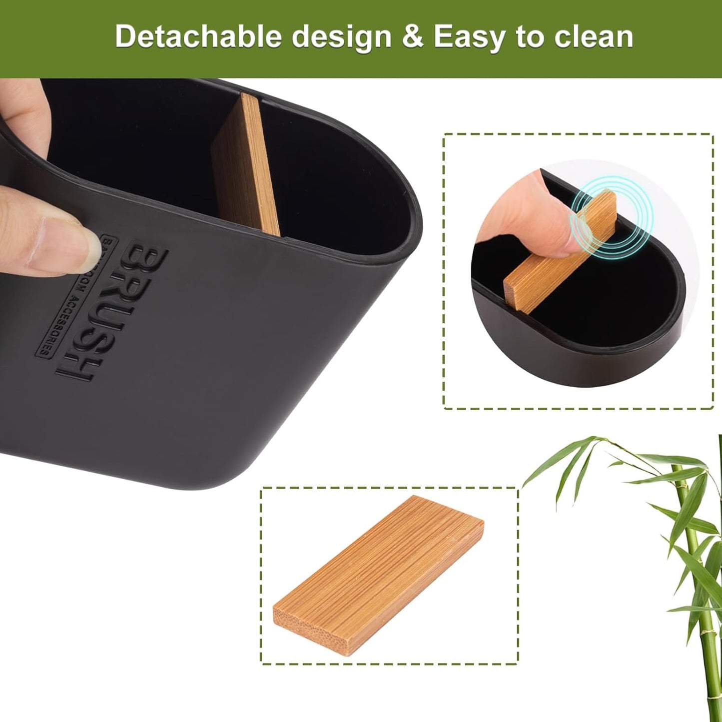 Toothbrush Holders Bamboo Electric Toothbrush Holder Bathroom Storage Organizer Countertop for Toothpaste, Floss, Razor, Black
