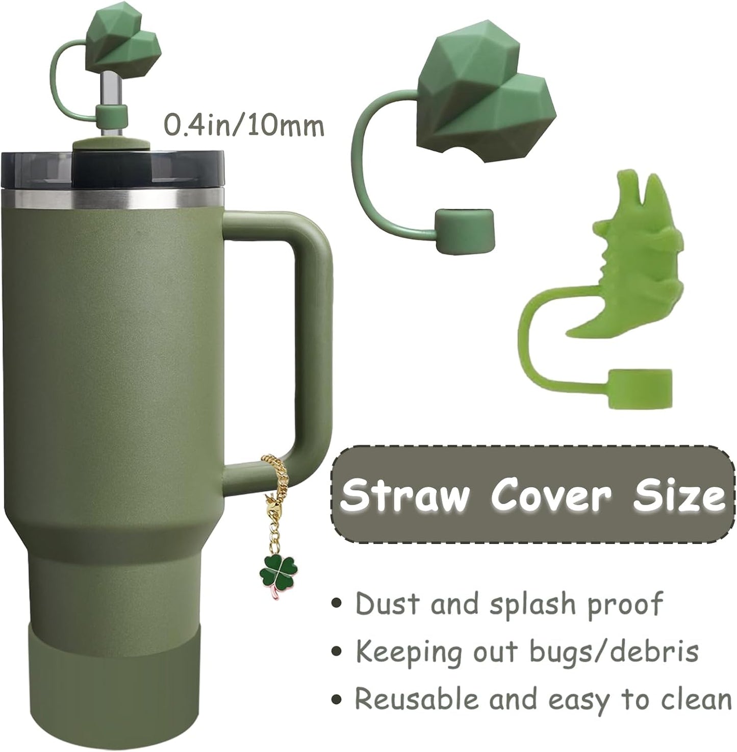 Stanley Cup Accessories Set,Including 2 Pcs 0.4in Straw Cover, 1 Silicone Spill-Proof Stopper Set of 3, 1 Cute Flower Handle Charm, 1 Silicone Boot Fits Stanley 40&30 Oz Tumbler (Dried Pine)