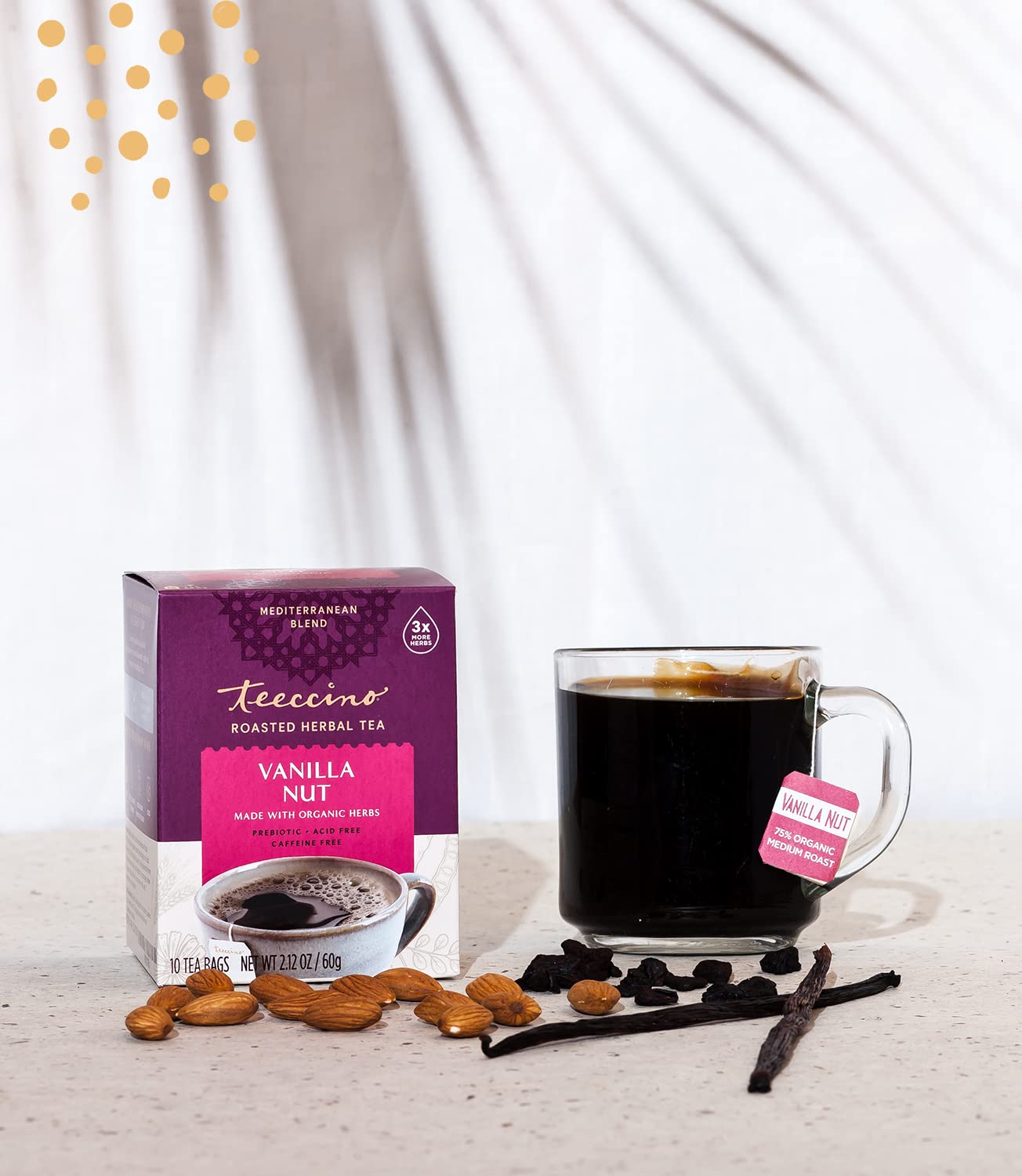 Teeccino Vanilla Nut Herbal Tea - Rich & Roasted Herbal Tea That’s Caffeine Free & Prebiotic for Natural Energy, 10 Tea Bags