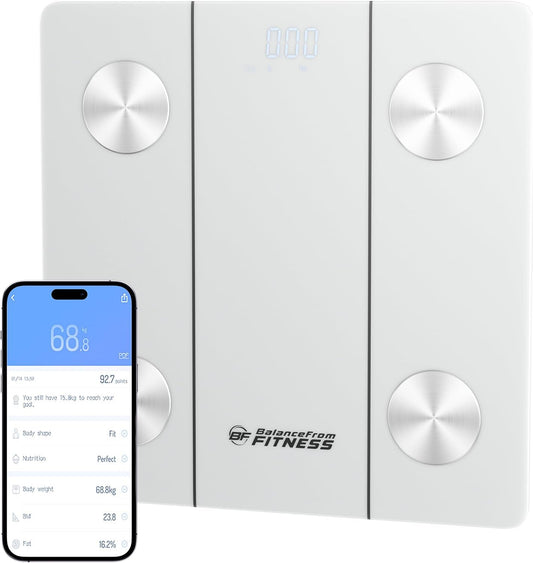 BalanceFrom Smart Scale for Body Weight Digital Bathroom Bluetooth BMI Body Fat Scale with 12 Body Composition Analyzer, Tempered Glass Weighing Scale LED Display Sync with Apps, 400lbs