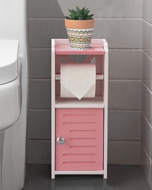AOJEZOR Toilet Paper Holder Stand: PVC Freestanding Cabinet Storage for Small Bathroom Spaces for Homes and Renters-Jelly Pink