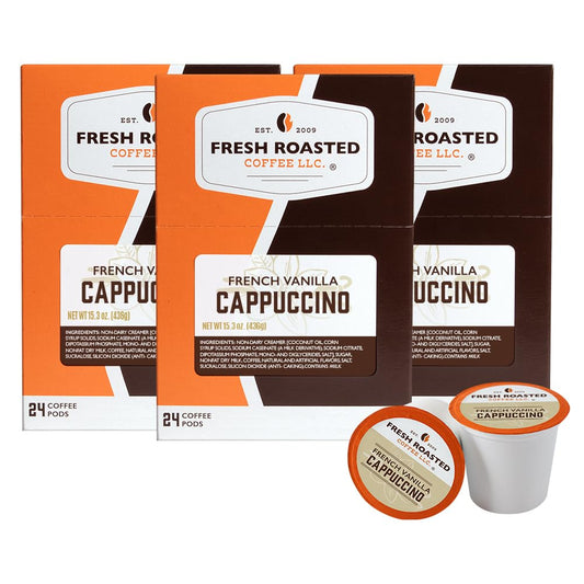 Fresh Roasted Coffee, French Vanilla Cappuccino Powdered Drink Pods, K-Cup Compatible, 72 Count