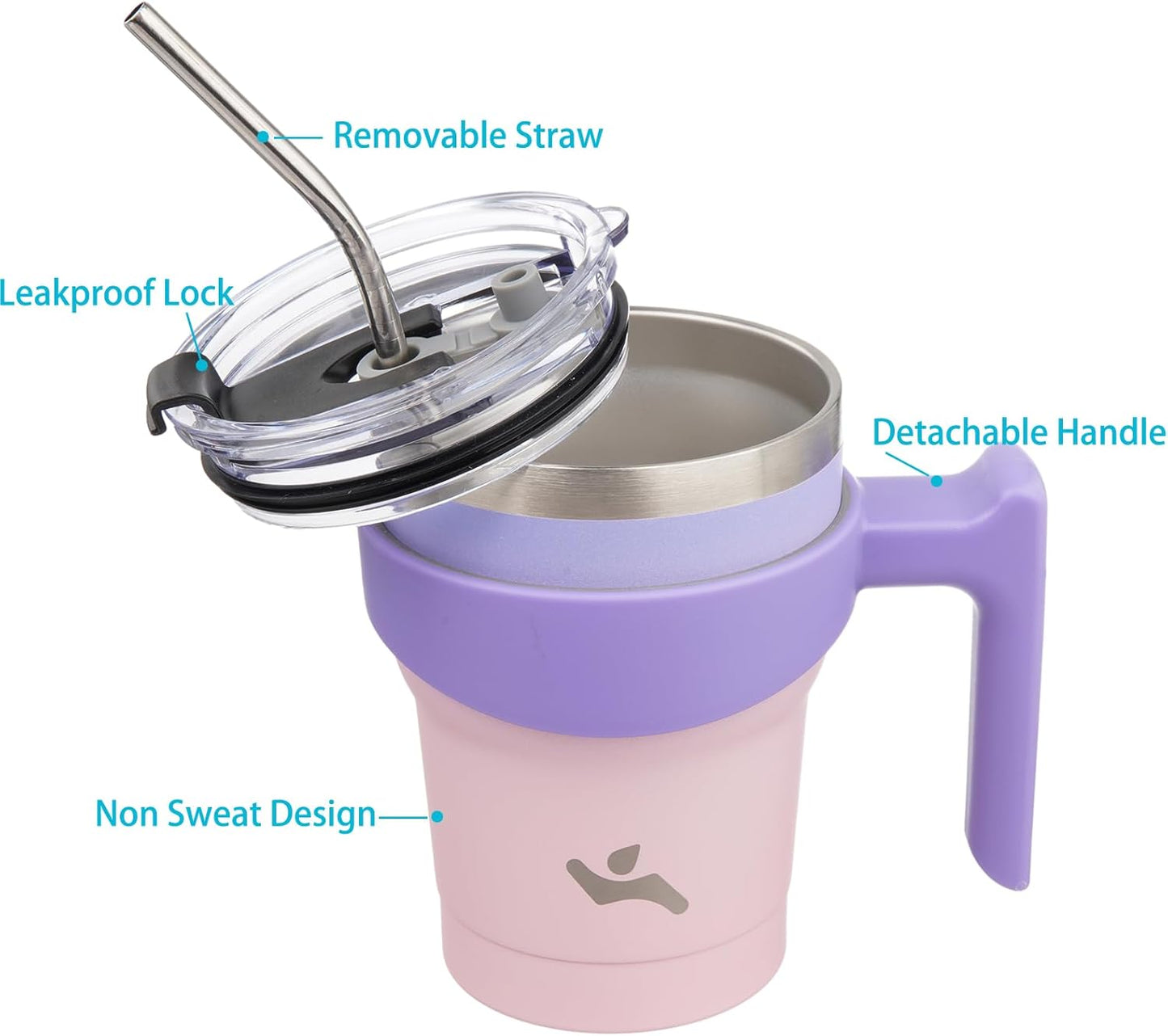 10 oz Tumbler with Handle and 2 Straw 2 Lid, Insulated Water Bottle Stainless Steel Vacuum Cup Reusable Travel Mug,Pastel Sunset