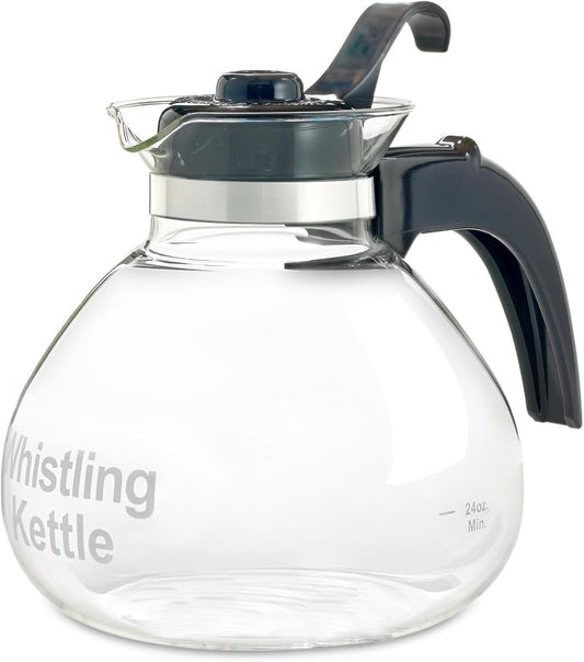 Borosilicate Glass Stove Top Whistling Tea Kettle - 12 Cup/48oz Capacity - BPA-Free - German Made Glass Kettle for Gas, Electric, and Glass Ranges