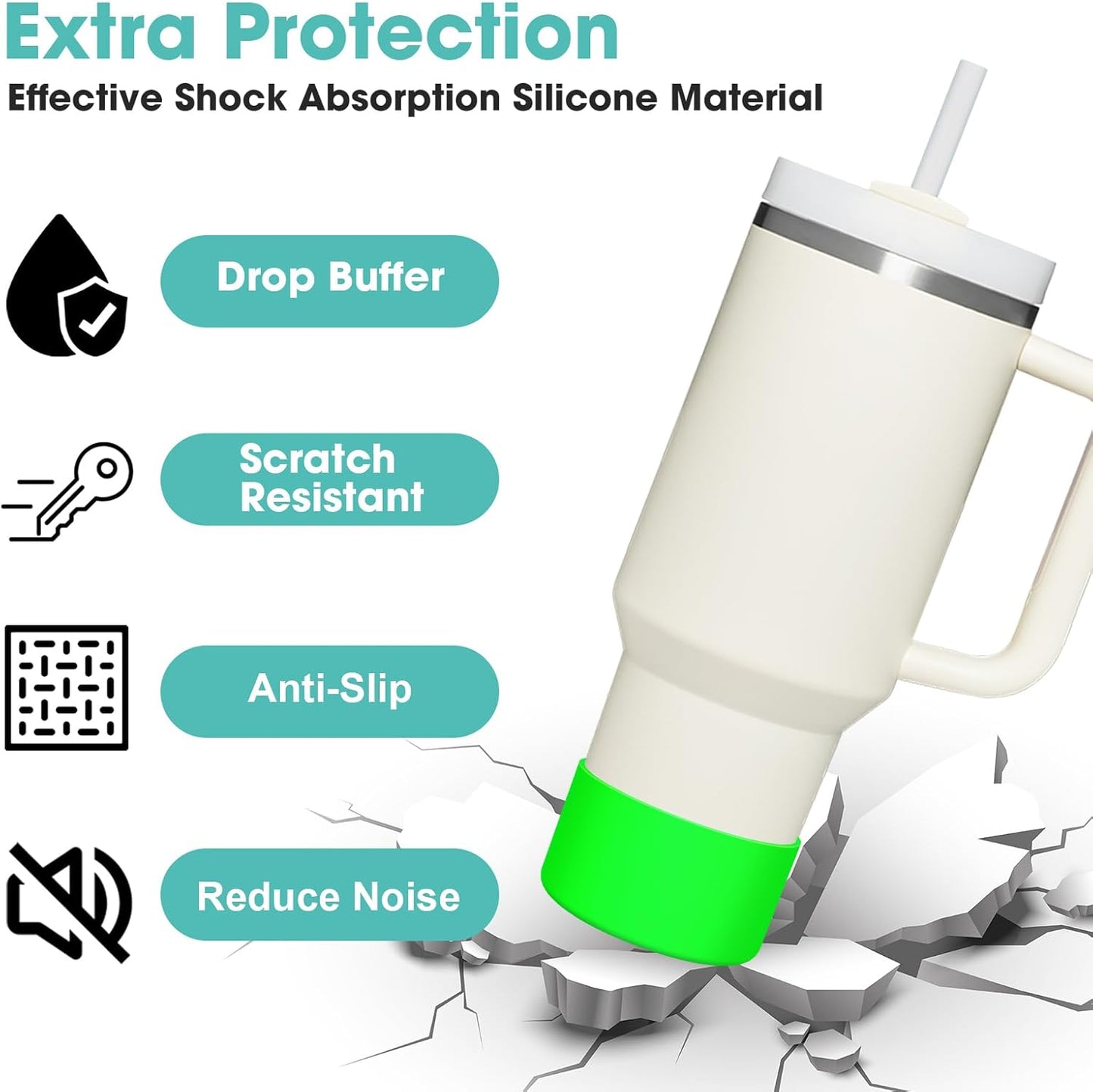 Upgrade 2PCS Protective Silicone Boot Bumper for Stanley Quencher Adventure 40oz 30oz IceFlow 20oz 30oz Tumbler, Water Bottle Bottom Sleeve Cover Accessories for Stanley Mug Cup(Bright Green)