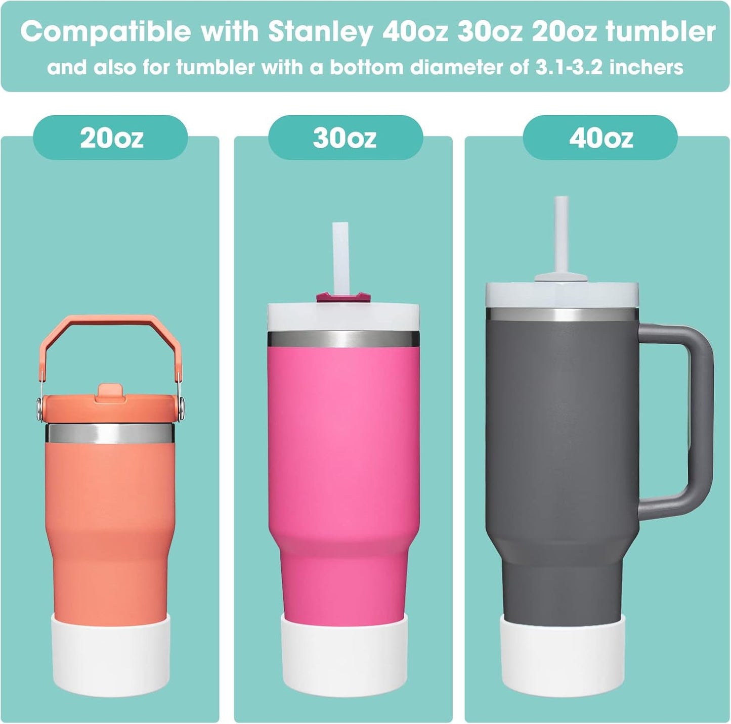 Upgrade 2PCS Protective Silicone Boot Bumper for Stanley Quencher Adventure 40oz 30oz IceFlow 20oz 30oz Tumbler, Water Bottle Bottom Sleeve Cover Accessories for Stanley Mug Cup(White)