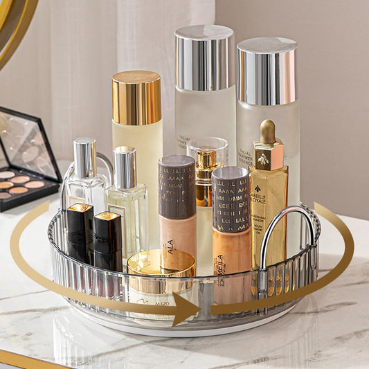 Aveniee Rotating Makeup Organizer for Vanity, Skincare Perfume Organizers for Bathroom Countertop, Clear Cosmetic Make Up Storage for Dresser, Lipstick Product Spinning Holder,1 Tier, Grey