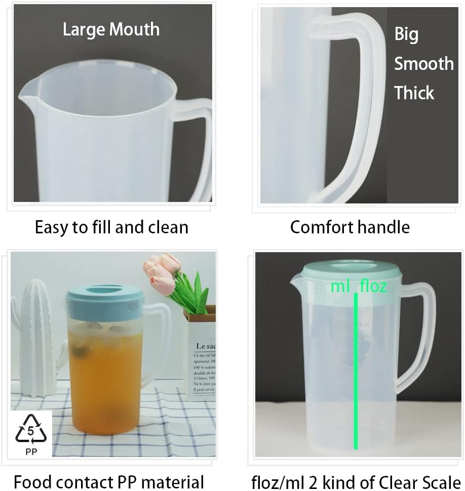 0.66 Gallon/2.5 Litre Plastic Pitcher with Lid BPA-FREE Eco-Friendly Carafes Mix Drinks Water Jug for Hot/Cold Lemonade Juice Beverage Jar Ice Tea Kettle (Blue, 81oz)