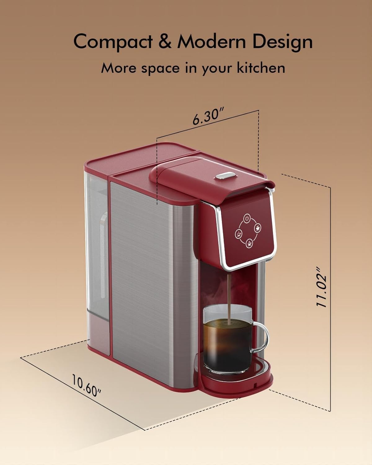 Single Serve Coffee Maker - 3-in-1 K Pod Coffee Machine, Ground, Leaf Tea, 50oz Reservoir, Red