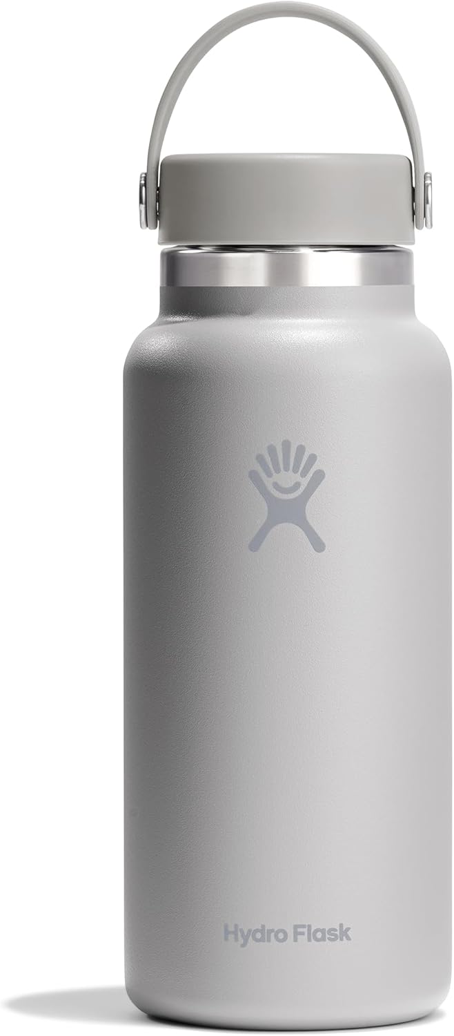 Hydro Flask Water Bottle - Insulated Stainless Steel - Wide Mouth Flex Lid, Non Spill, Leakproof and Refillable in 32 Oz Brich Gray