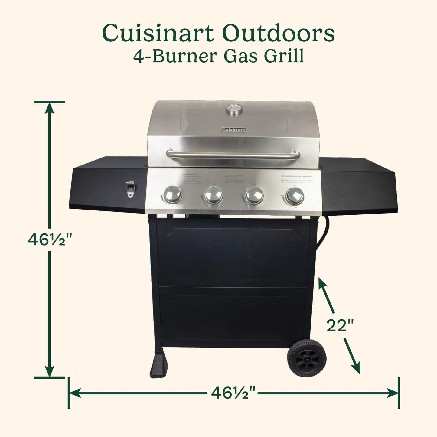 Cuisinart 4-Burner Gas Grill, 44,000 BTU Stainless Steel Full Size Propane Grill with Cast Iron Grates, Outdoor Barbecue with Large Cooking Space and Side Tables for Prep