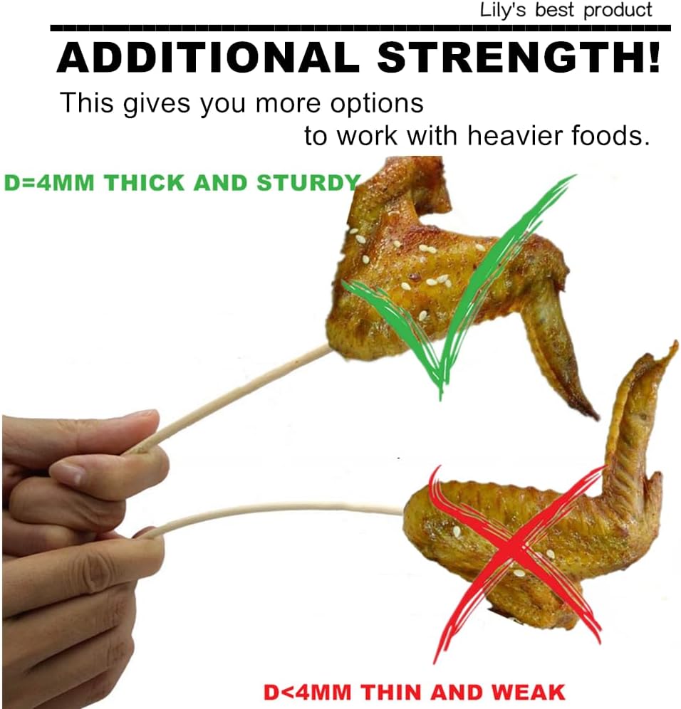 6" Natural Bamboo Skewers for BBQ，Appetiser，Fruit，Cocktail，Kabob，Chocolate Fountain，Grilling，Barbecue，Kitchen，Crafting and Party. Φ=4mm, More Size Choices 8"/10"/12"/14"/16"/17.5"/30"/36"(200 PCS)