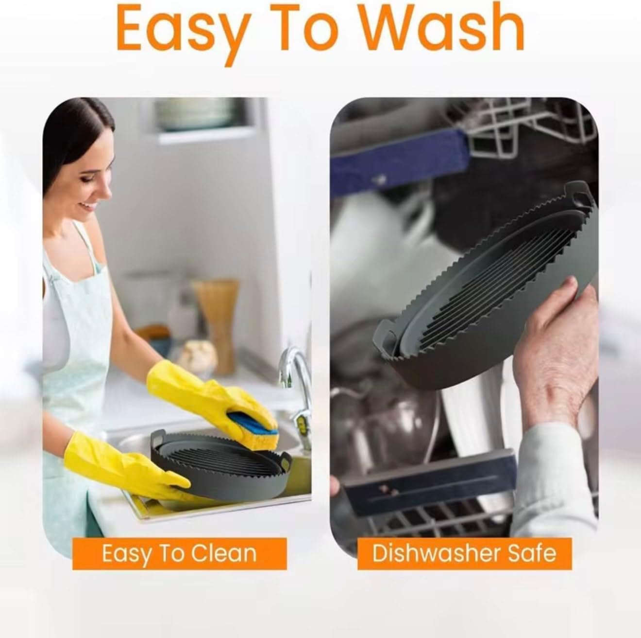 Silicone Air Fryer Liner 8.6" Round for 5–8 QT, No Divider, Reusable Non-Stick Collapsible Pot Liner, Dishwasher Safe, Heat-Resistant 446°F, GRAY, 1 Pack