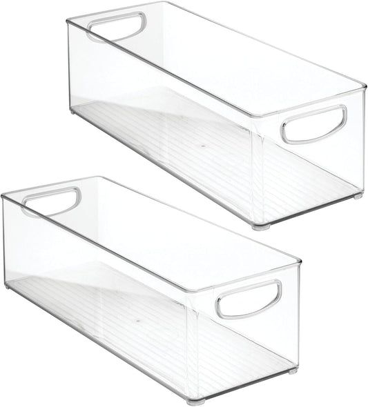 mDesign Plastic Baby Room Organizer Bin - Modern, Stackable Storage Container Box with Handles for Organizing Toys - Small Clothes and Accessories Holder - Ligne Collection - 2 Pack - Clear