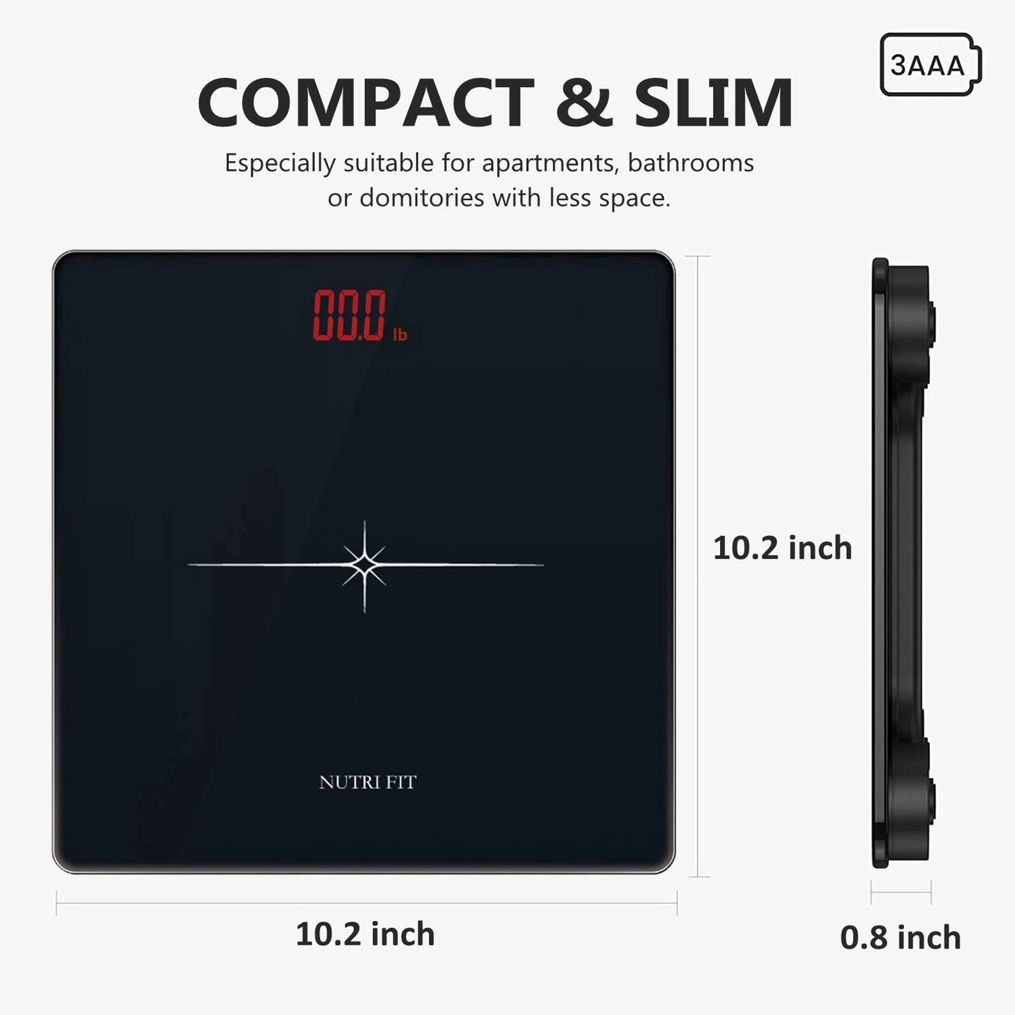 NUTRI FIT Digital Scale for Body Weight, Precision Bathroom Weighing Scale Step-On Technology High Capacity - 330 lb, LED Display with High Precision Measurements, Black